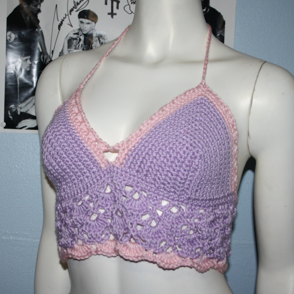 Crocheted Halter Crop Top purple festival top - Picture 1 of 6